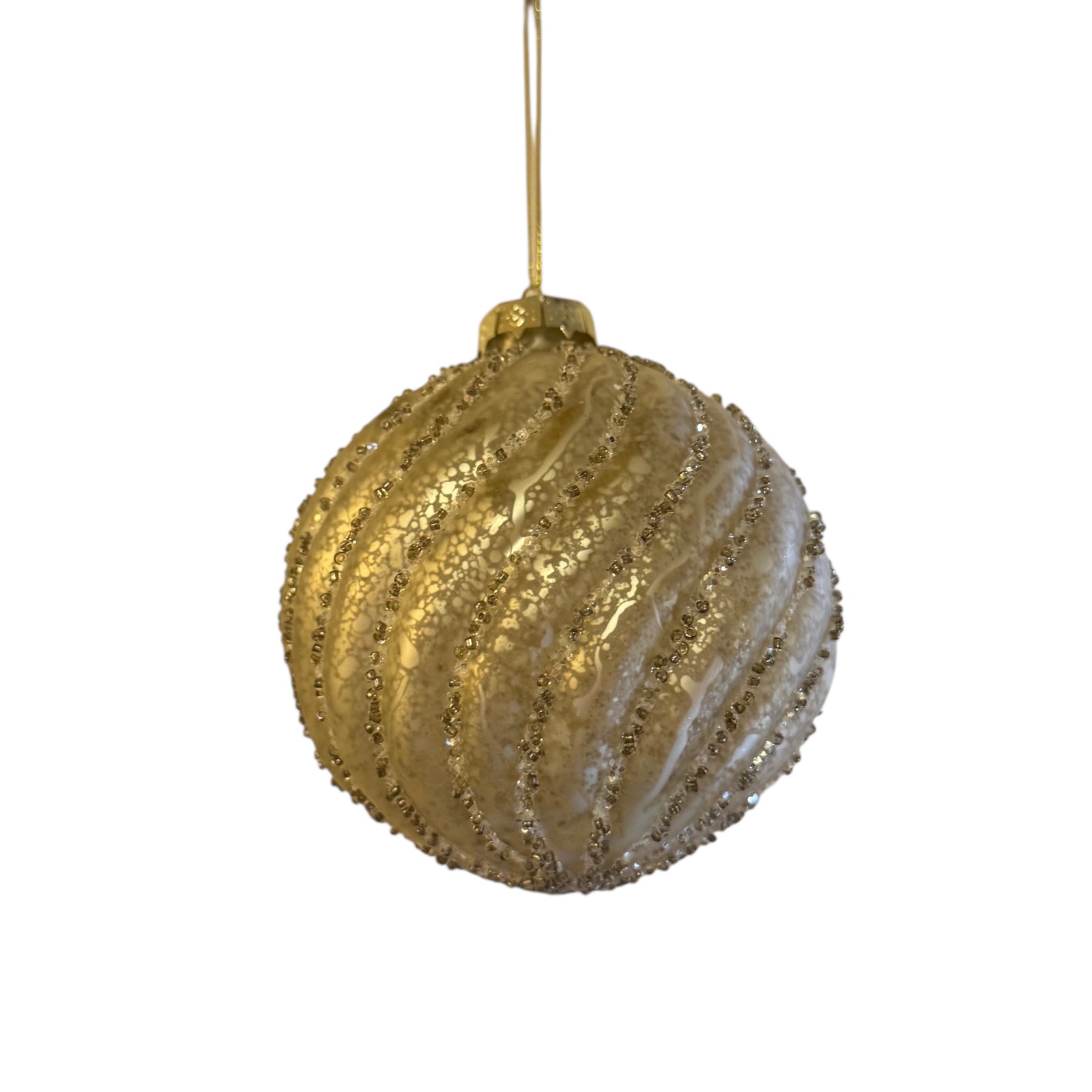 Champagne Embossed Swirl Glass Ball Ornament