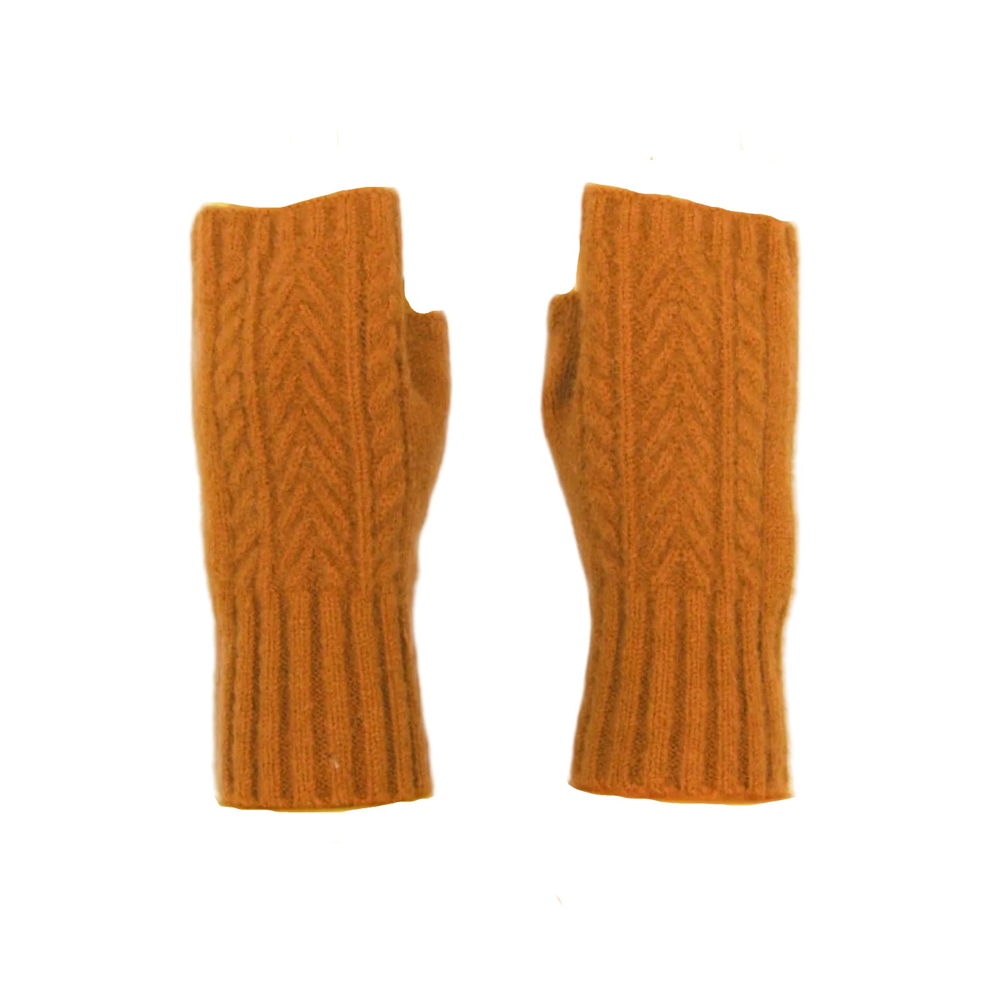 Cashmere Blend Cable Knitted Fingerless Gloves - Rust