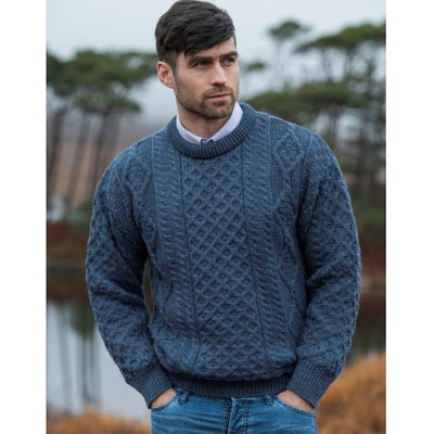 Inis Mor Aran Crew Neck Sweater - Caspian Blue
