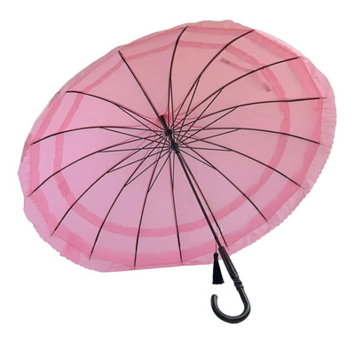 Classic Frilled Pagoda Umbrella - Pink