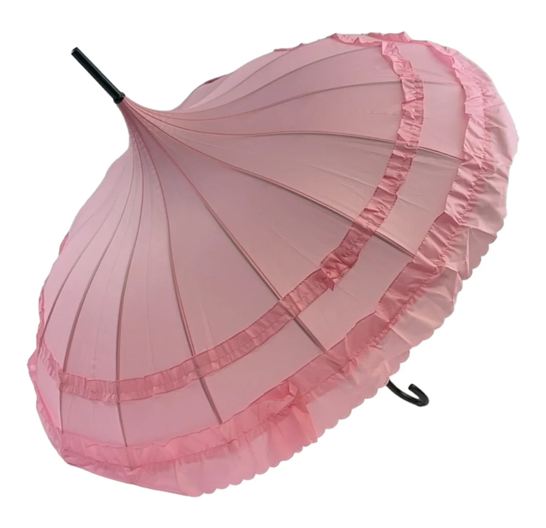 Classic Frilled Pagoda Umbrella - Pink