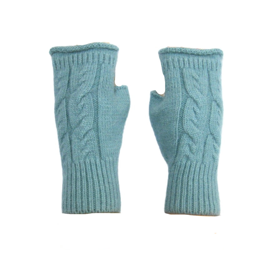 Cashmere Blend Knitted Fingerless Gloves - Aqua