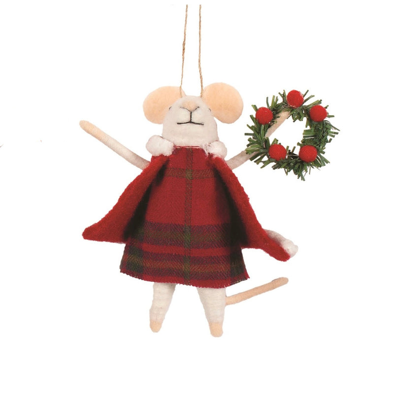 Red Tartan Felt Mouse Ornament - Girl