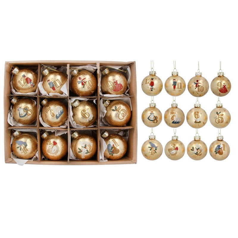 12 Days of Christmas Box of 12 Glass Ornaments |  Putti Christmas Decorations 
