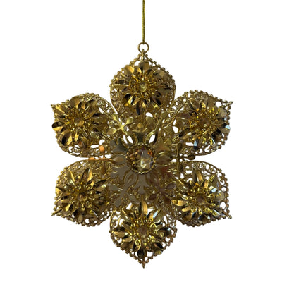 Gold Metal with Jewels Snowflake Ornament