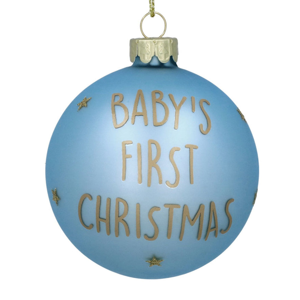 "Baby's First Christmas" Teddy Bear Glass Ball Ornament Blue | Putti Christmas