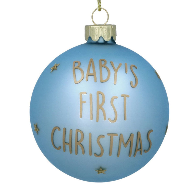 "Baby's First Christmas" Teddy Bear Glass Ball Ornament Blue | Putti Christmas 