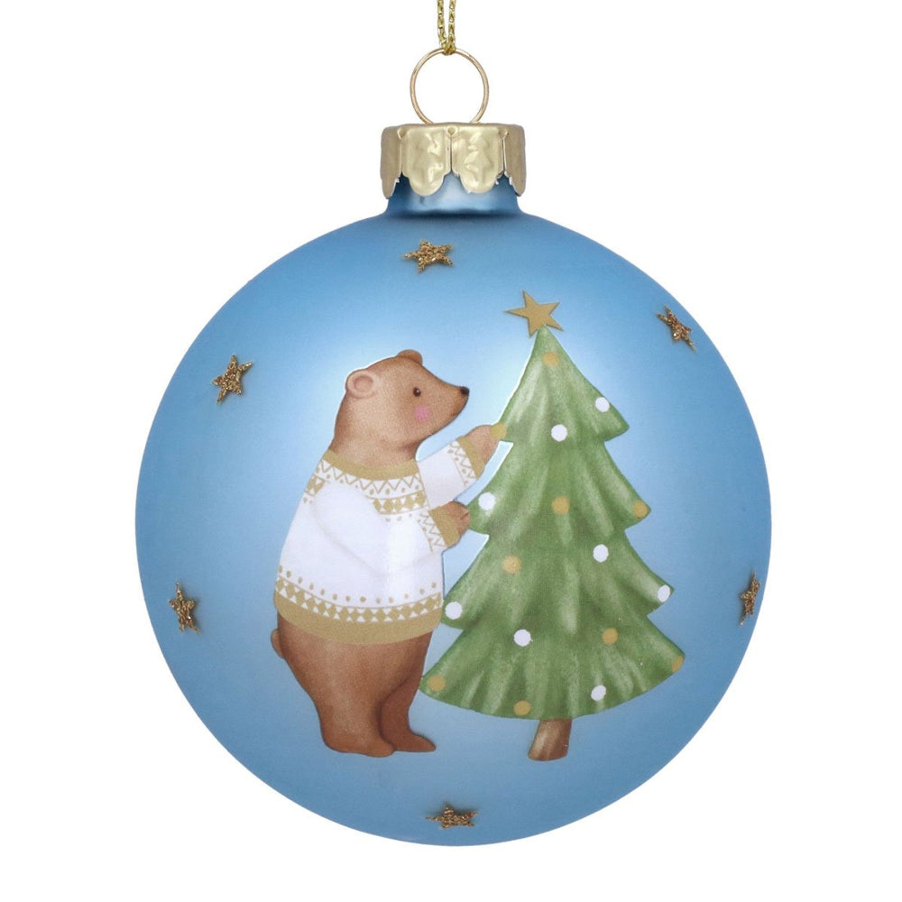 "Baby's First Christmas" Teddy Bear Glass Ball Ornament Blue | Putti Christmas 