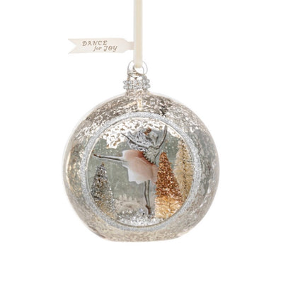 Ballerina  Open Glass Scene Sparkle Ornament | Putti Christmas Decorations
