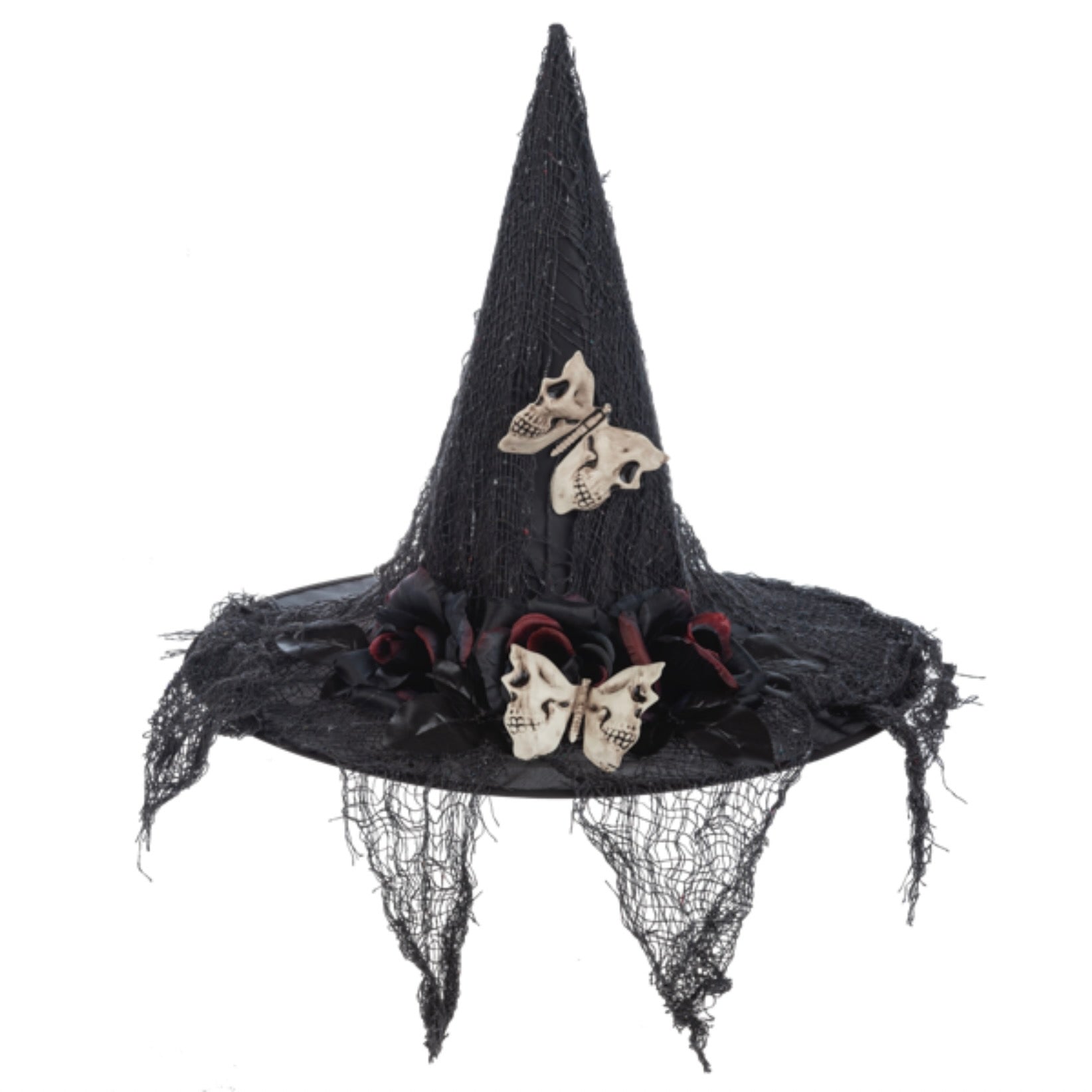 Black Hat with Black Flowers, Skull & Net | Putti Halloween Costumes 