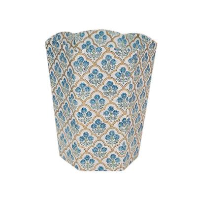 Block Printed Waste Paper Basket - Trellis Indigo | Putti Fine Furnishings