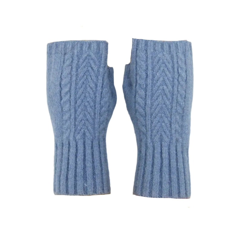 Cashmere Blend Cable Knitted Fingerless Gloves - Blue