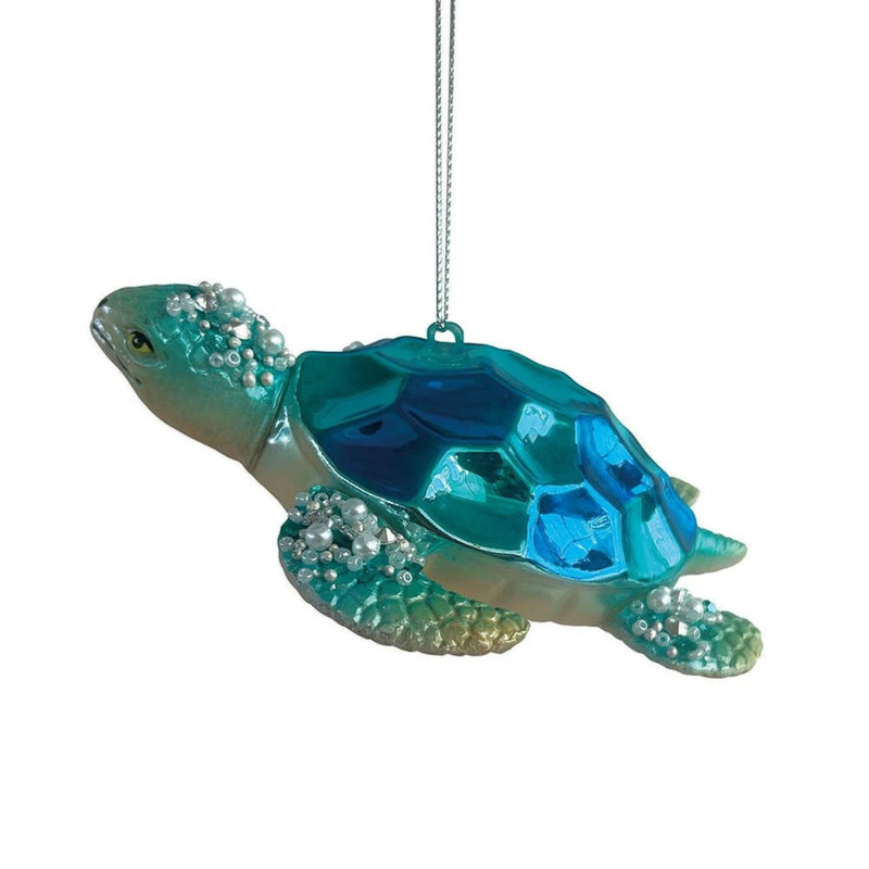 Blue & Green Sea Turtle Glass Ornament | Putti Christmas Decorations 