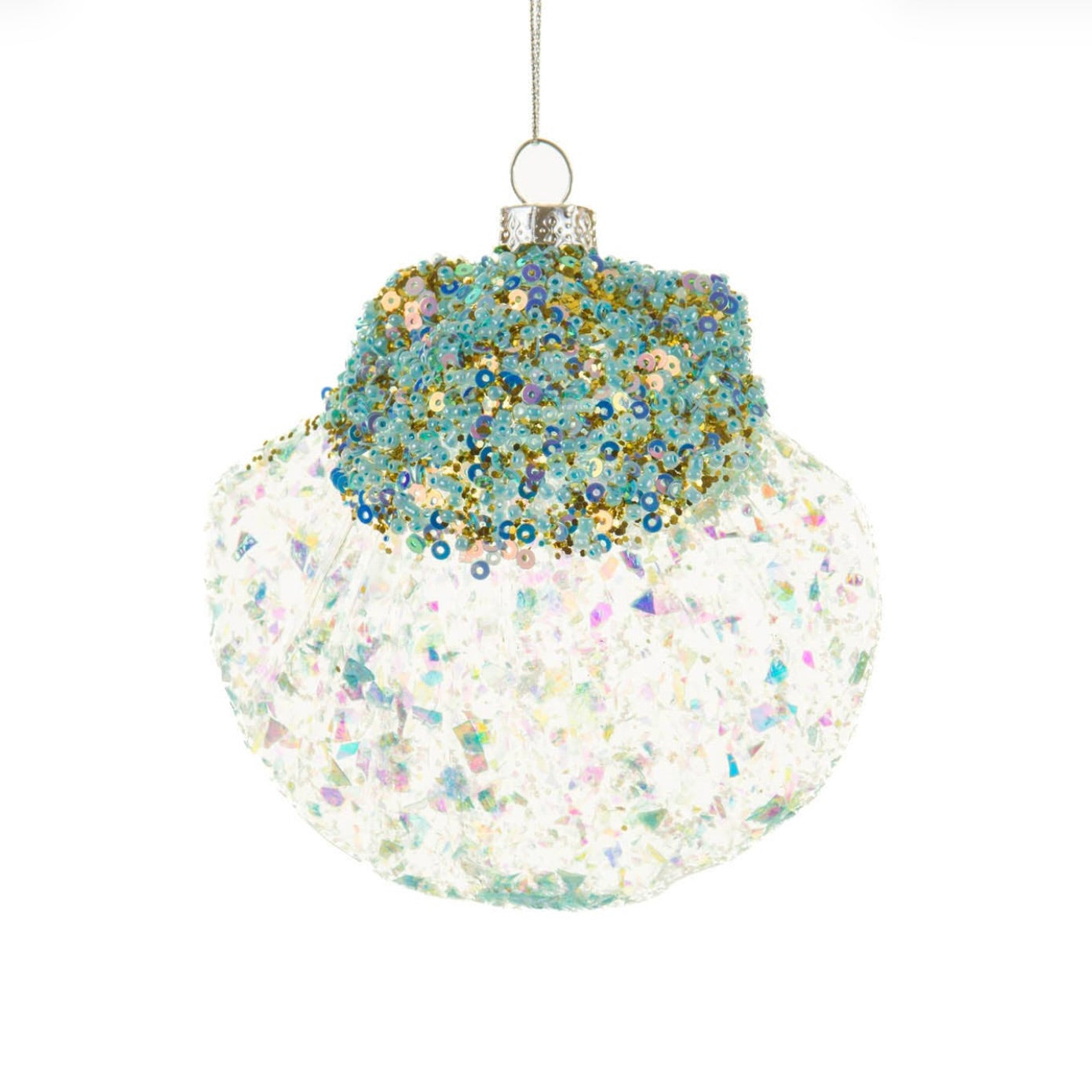 Blue Sequin Clam Shell Ornament  | Putti Christmas Decorations