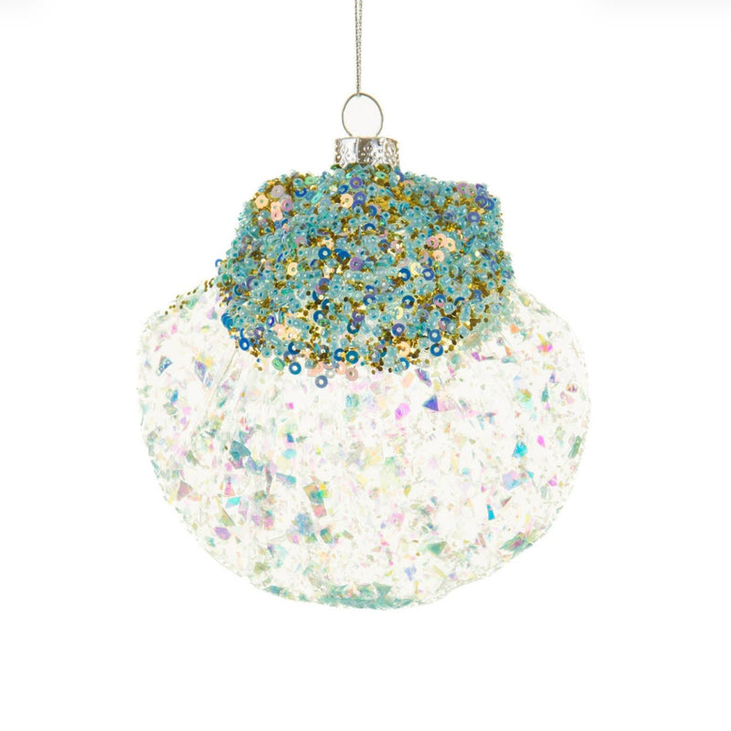 Blue Sequin Clam Shell Ornament  | Putti Christmas Decorations