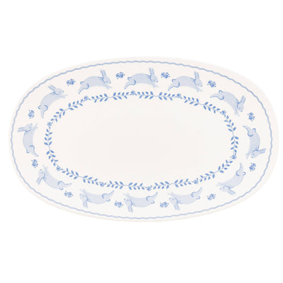Blue & White Bunny Oval Bamboo Tray | Putti Fine Furnishings