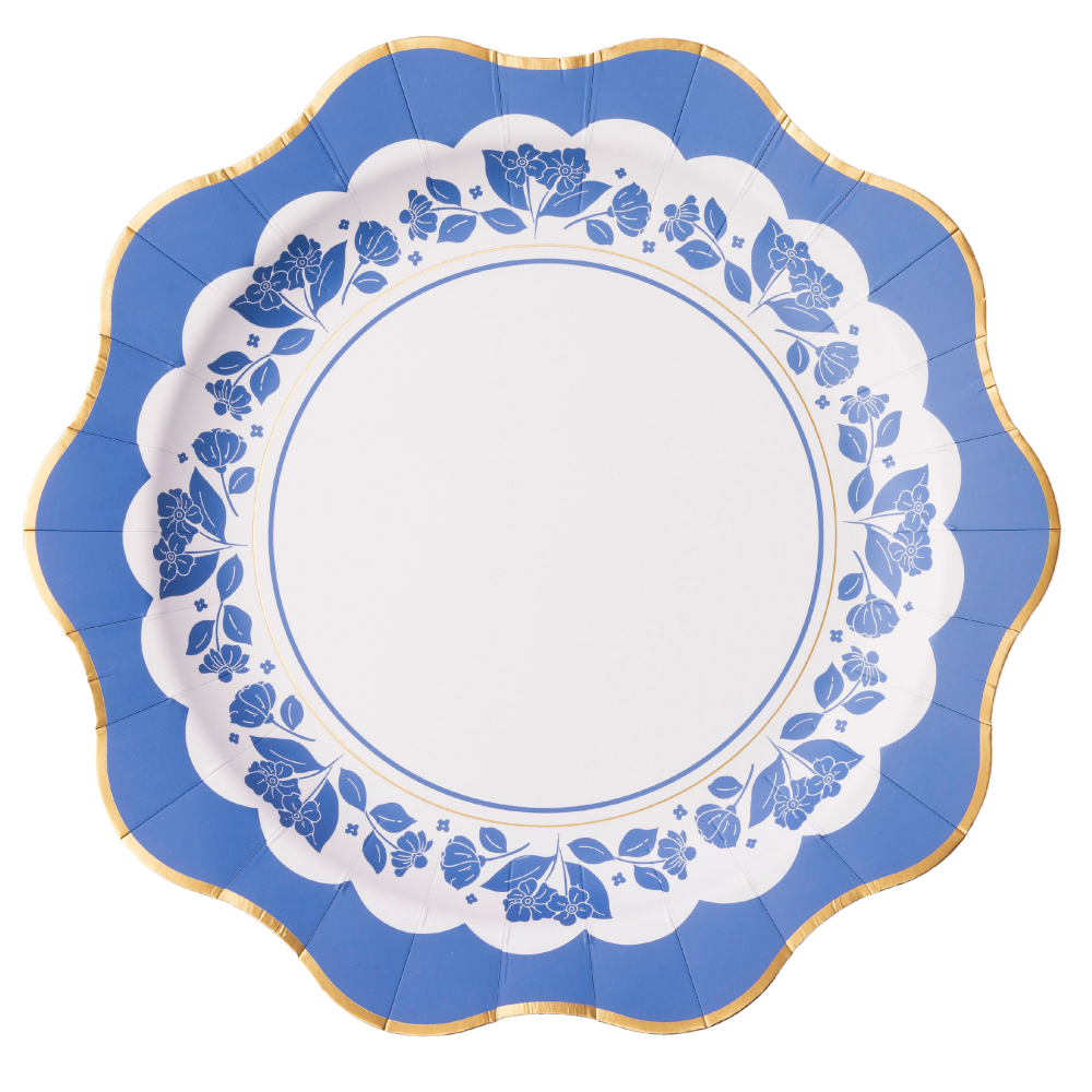 Bonjour Fête Belle Blue Floral Paper Dinner Plates | Putti Party Supplies 