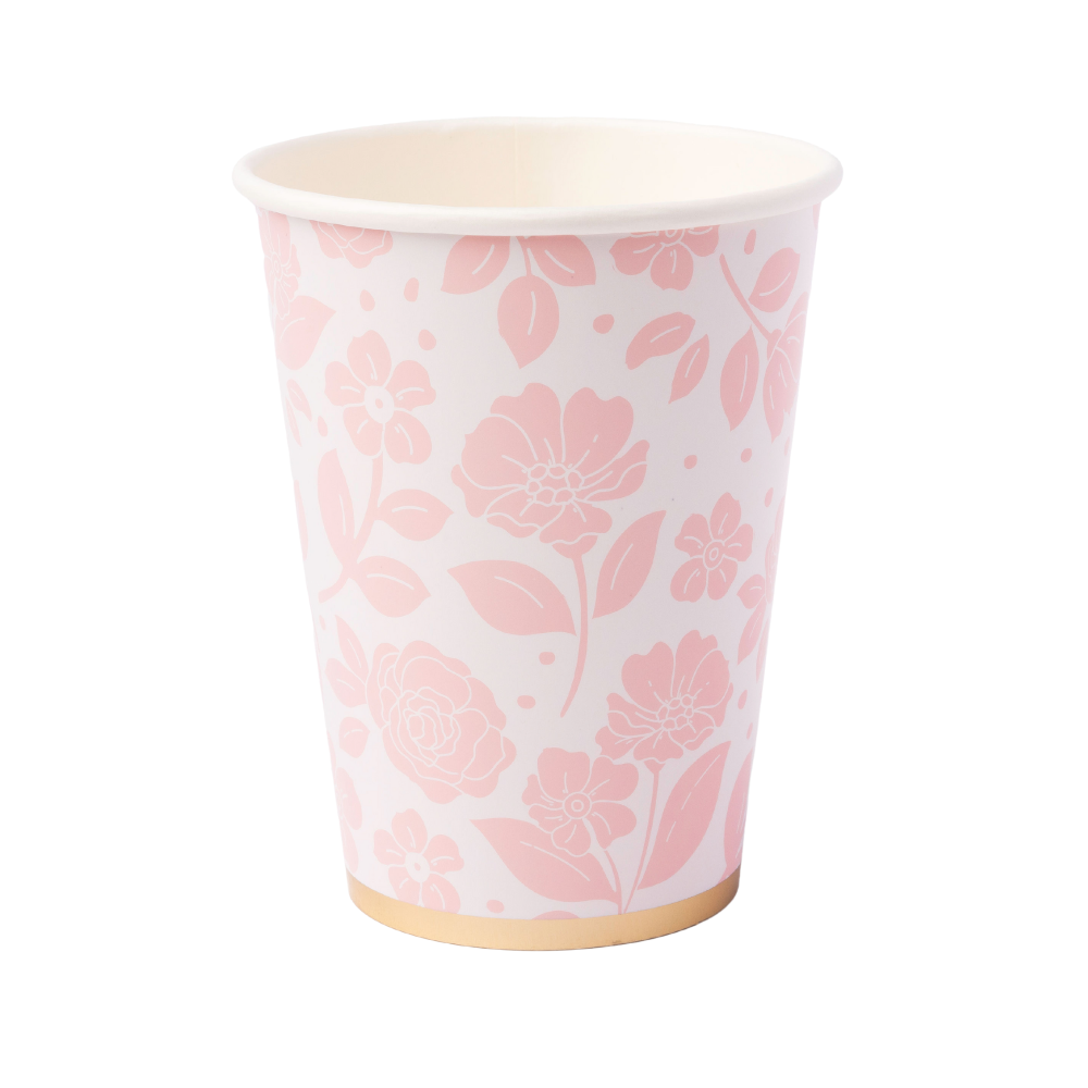 Bonjour Fête Petal Pink Elegant Floral Paper Cups | Putti Party Supplies