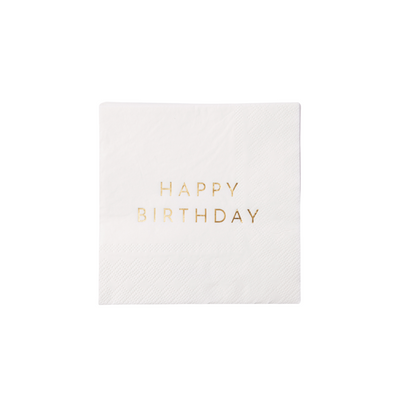 Bonjour Fête white & Gold "Hapy Birthday" Paper Cocktail Napkins | Putti
