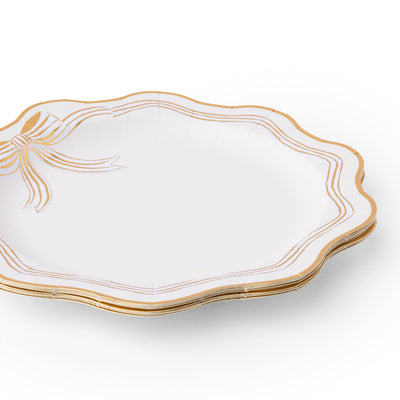 Bonjour Fete Elegant Cream & Gold Bow Paper Dinner Plates | Putti Party Supplies