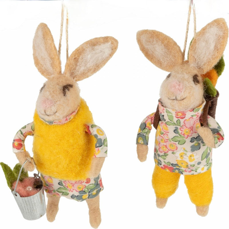 Boy Rabbit with Floral Shirt Felt Ornament | Putti Decorations 