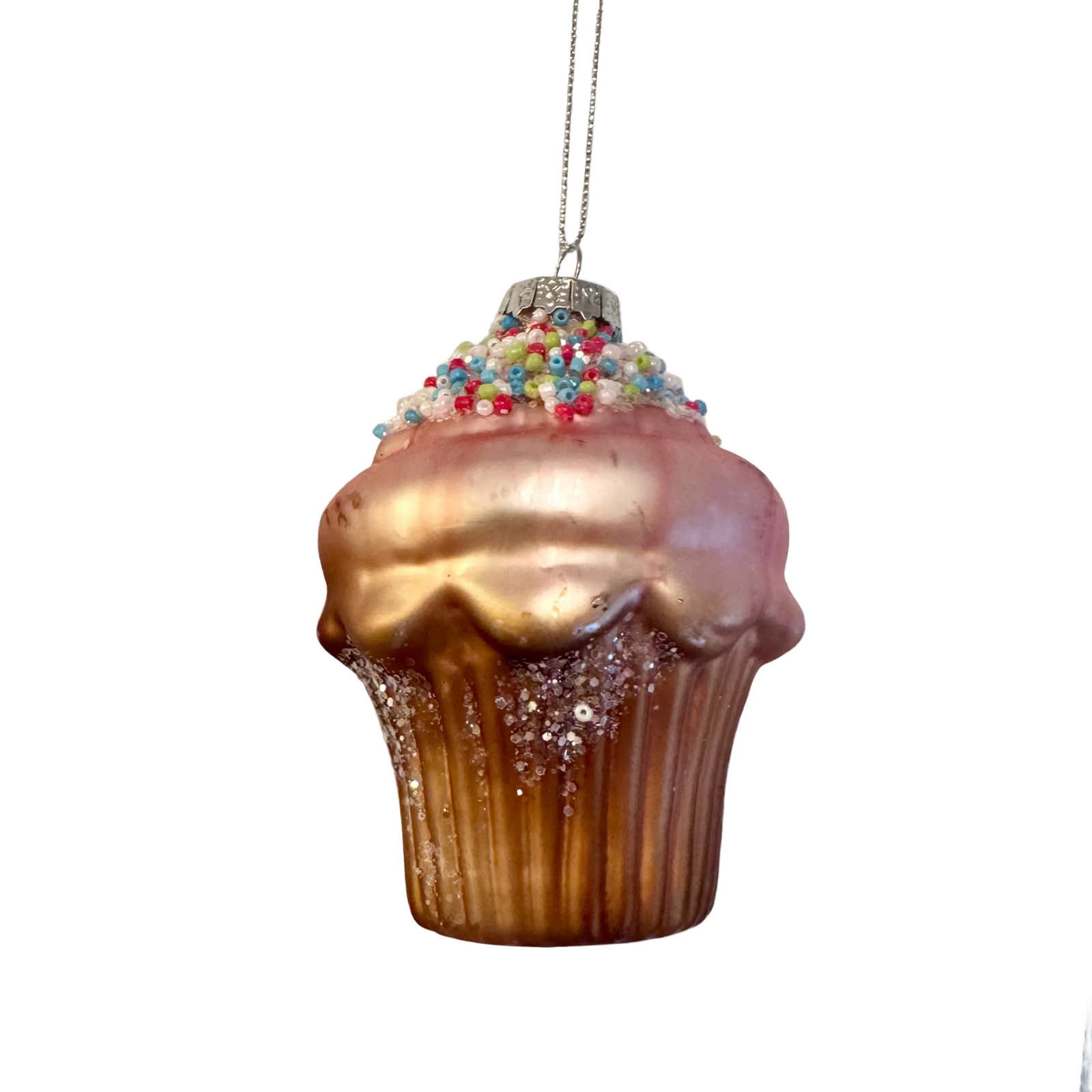 Brown and Peach Cupcake Glass Ornament | Putti Christmas Decorations