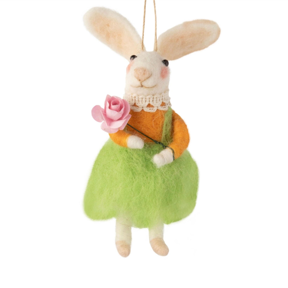Bunny with Green Skirt Felt Ornament  | Putti Decorations