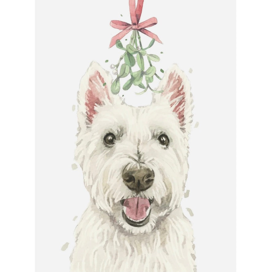 West Highland Terrier Westie with Mistletoe Christmas Greeting Card  | Putti Christmas 