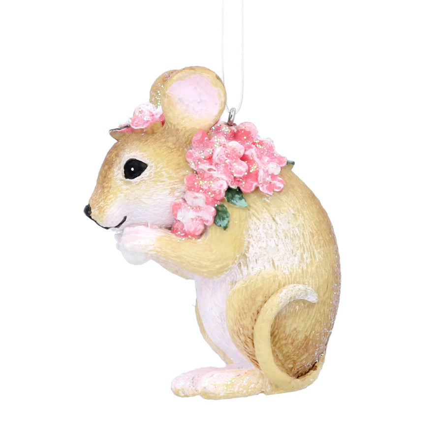 Pink Hydrangea Resin Mouse Ornament