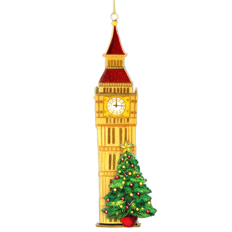 Big Ben with Tree Wood Ornament | Putti Christmas Decorations 