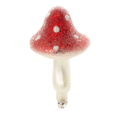 Red and White with Beaded Finish Glass Clip Mushroom