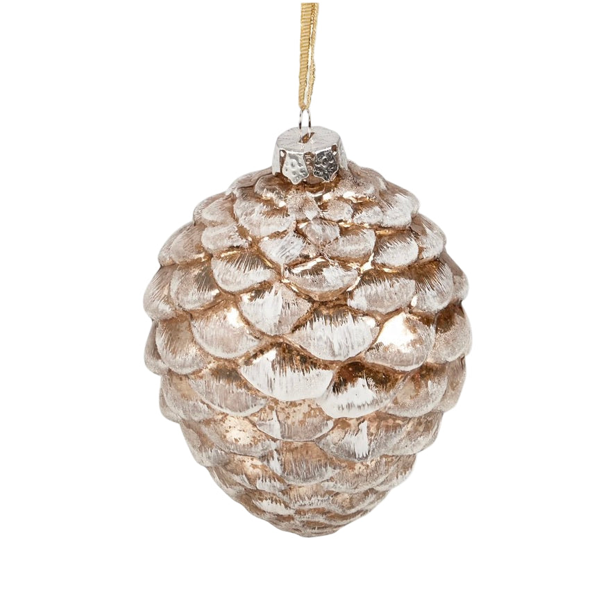Snowy Pinecone Glass Christmas Ornament