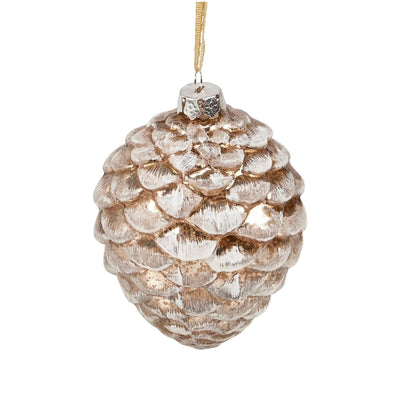 Snowy Pinecone Glass Christmas Ornament