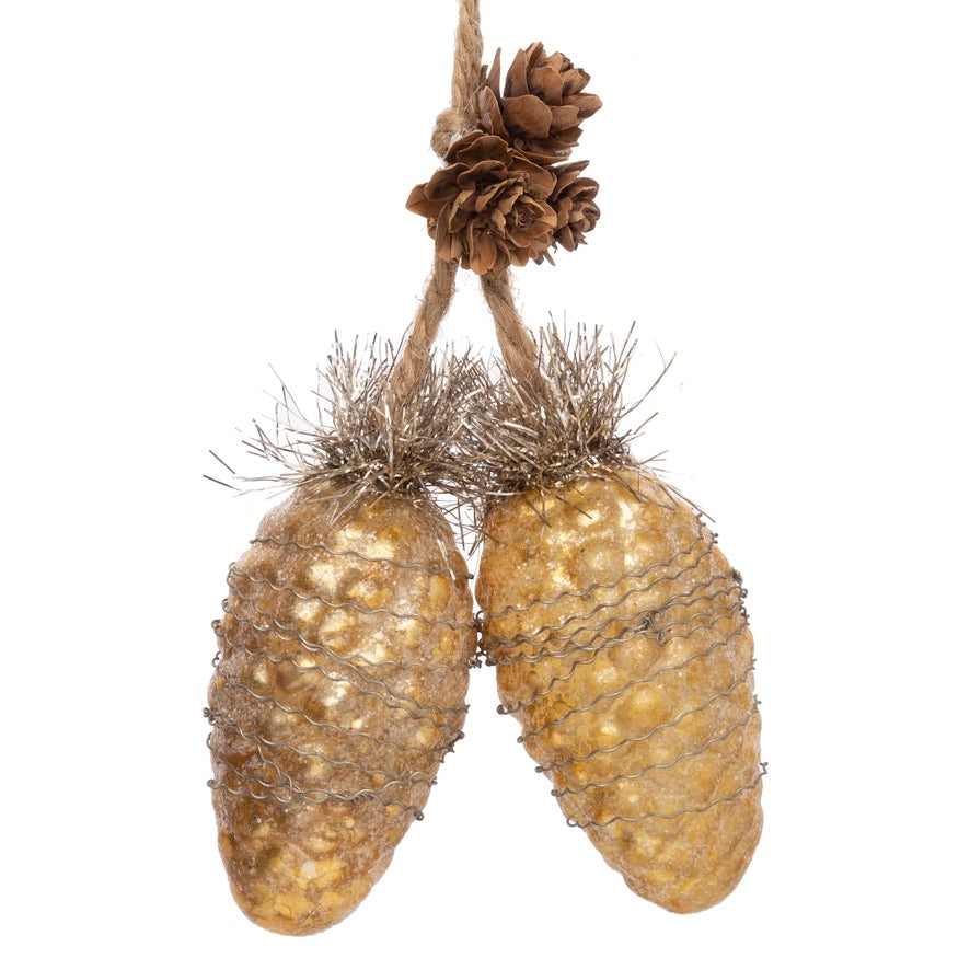 Gold Pinecones with Tinsel | Putti Christmas Canada 