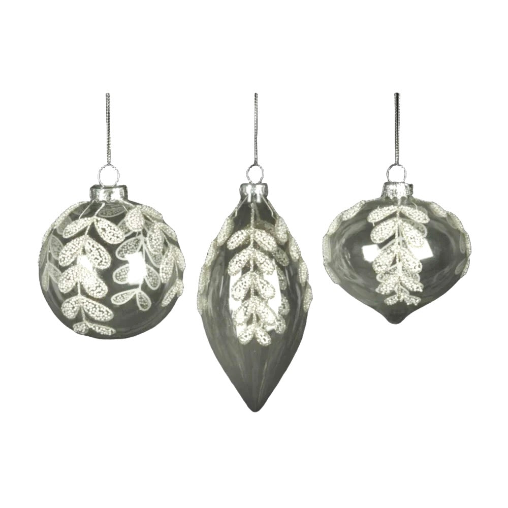 Clear with Beaded Leaf lass Ornament | Putti Christmas Decorations 