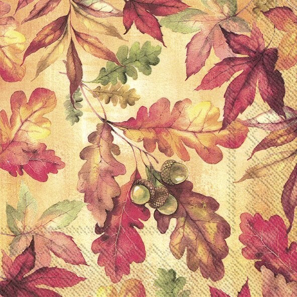 Bright Autumn Leaves Paper Napkin - Cocktail | Putti Fine Furnishings 