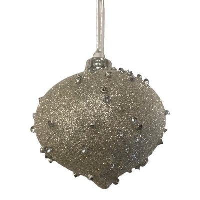 Silver Beaded Glass Ball Ornament