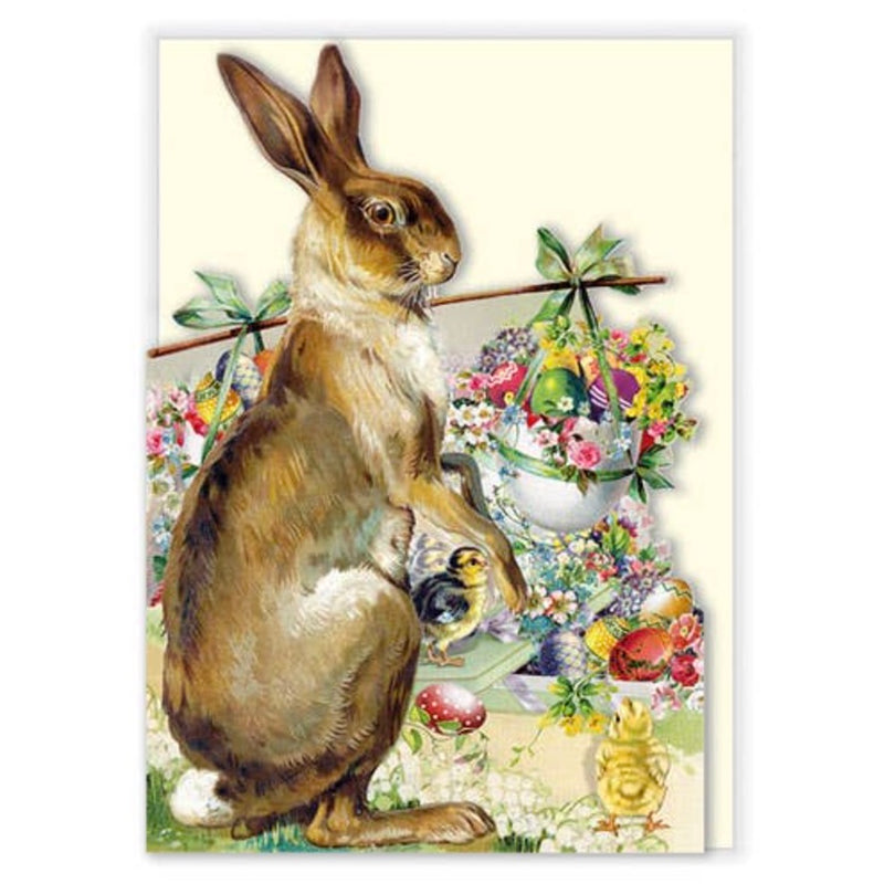 Bunny with Basket Die Cut Greeting Card