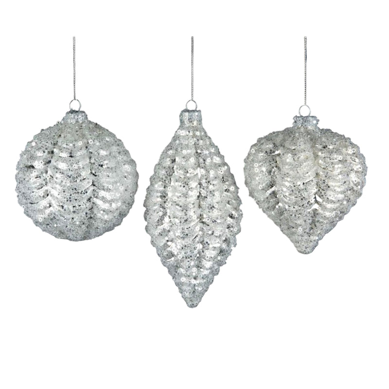 Iced Silver Sequin Glass Christmas Ornament