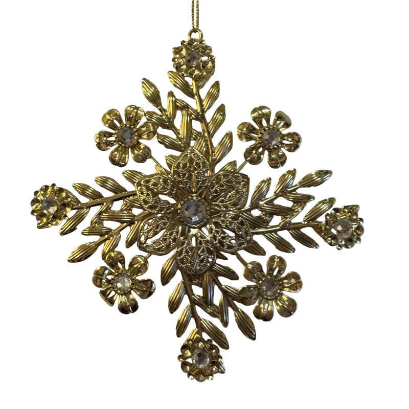 Gold Metal with Jewels Snowflake Ornament