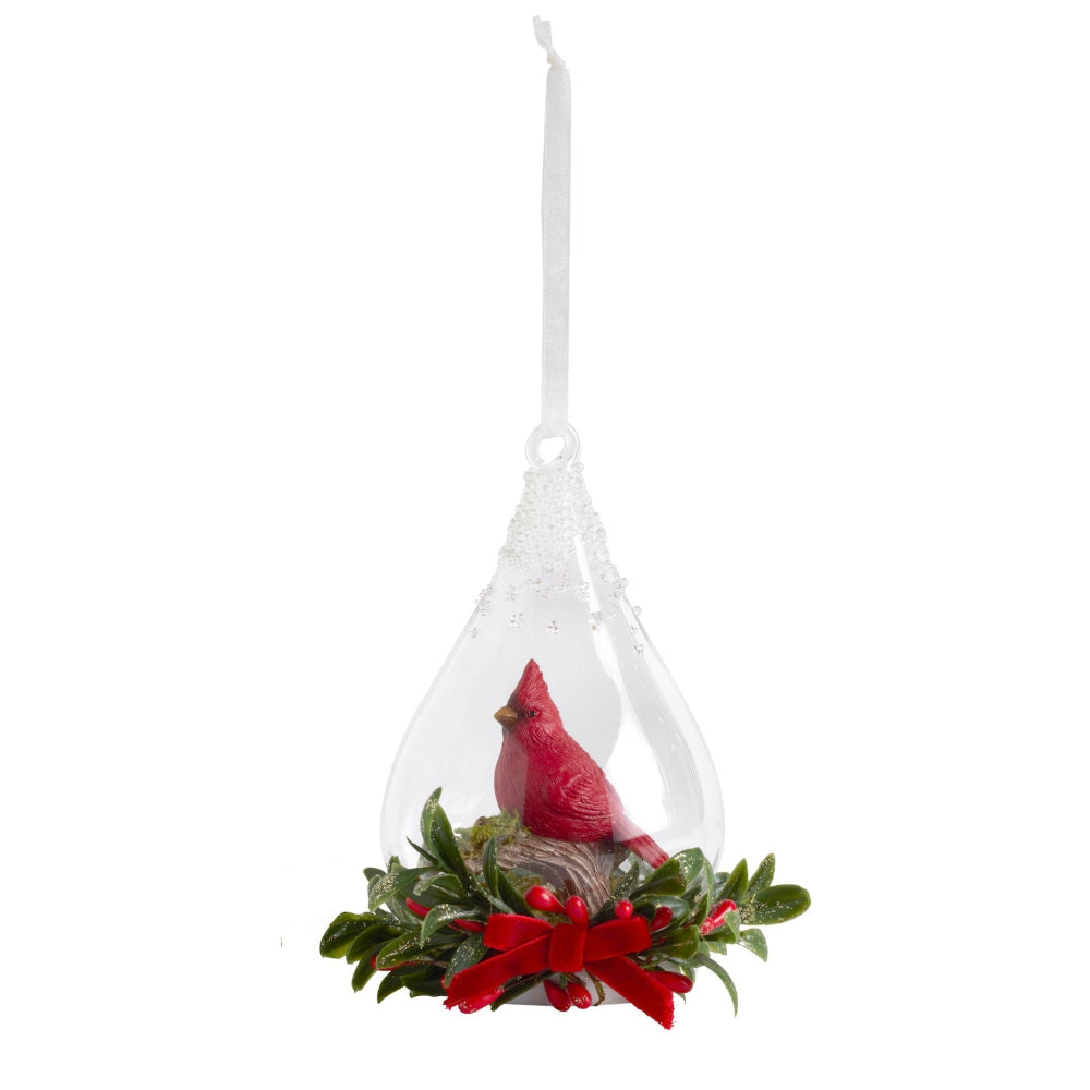 Cardinal Joy Glass Ornament - Log | Putti Christmas Decorations 