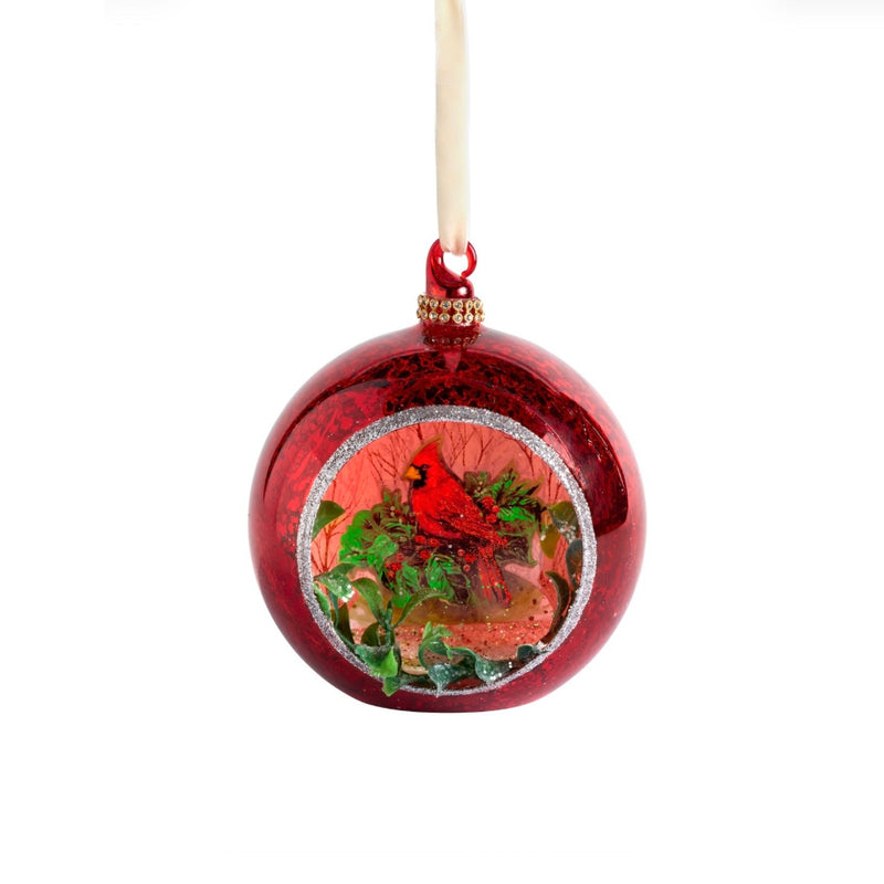 Cardinal Open Glass Scene Ornament - Red  | Putti Christmas Decorations 