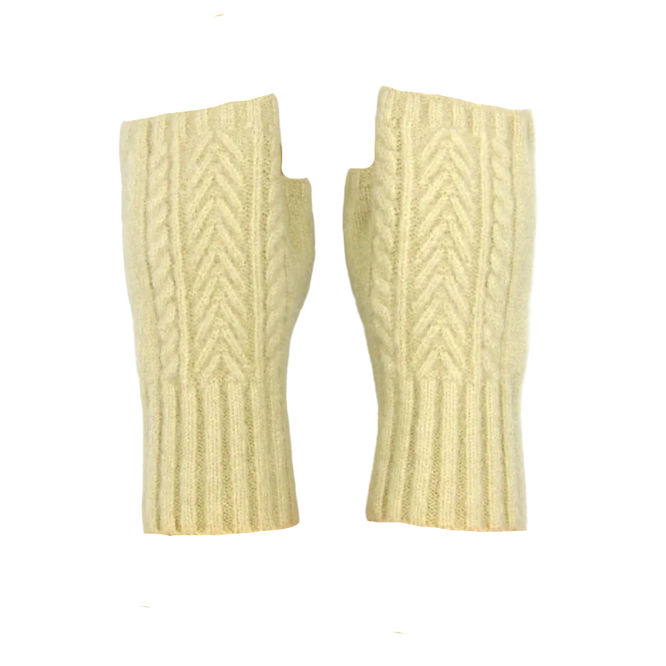 Cashmere Blend Cable Knitted Fingerless Gloves - Beige