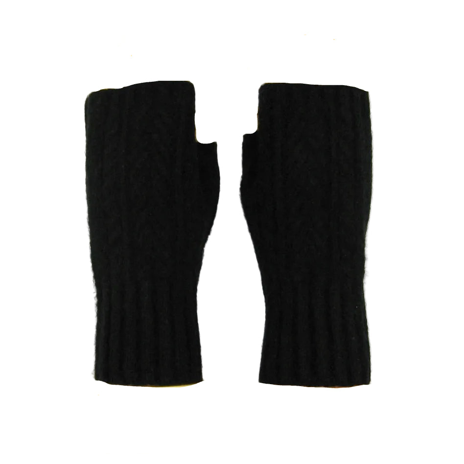 Cashmere Blend Cable Knitted Fingerless Gloves - Black