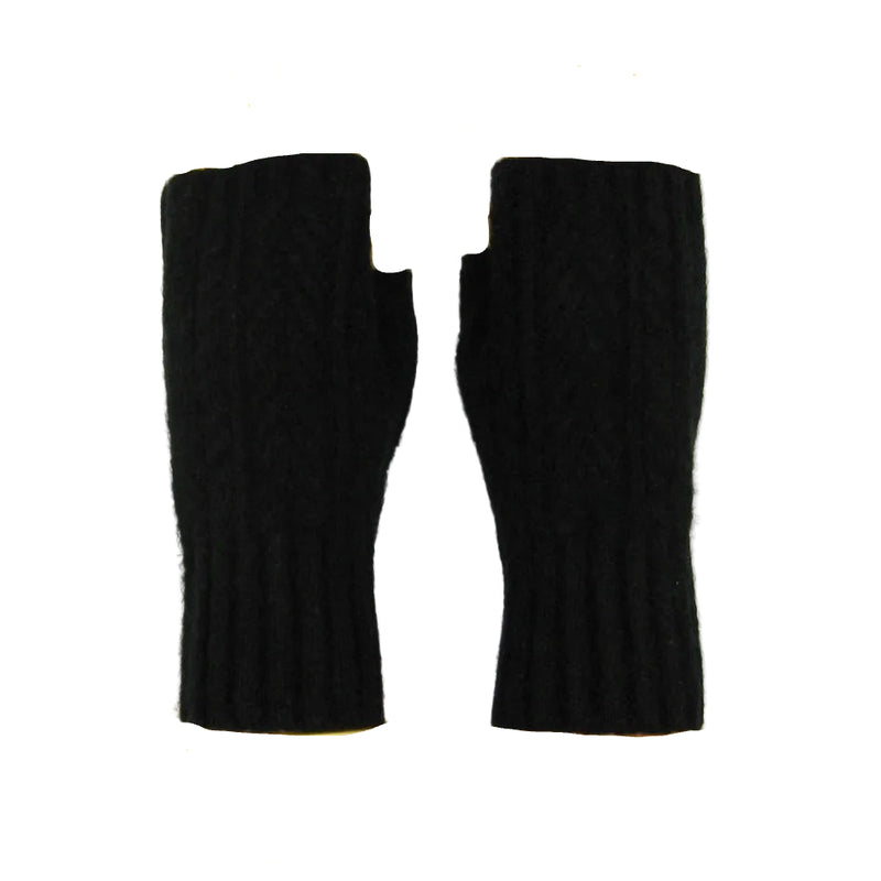 Cashmere Blend Cable Knitted Fingerless Gloves - Black