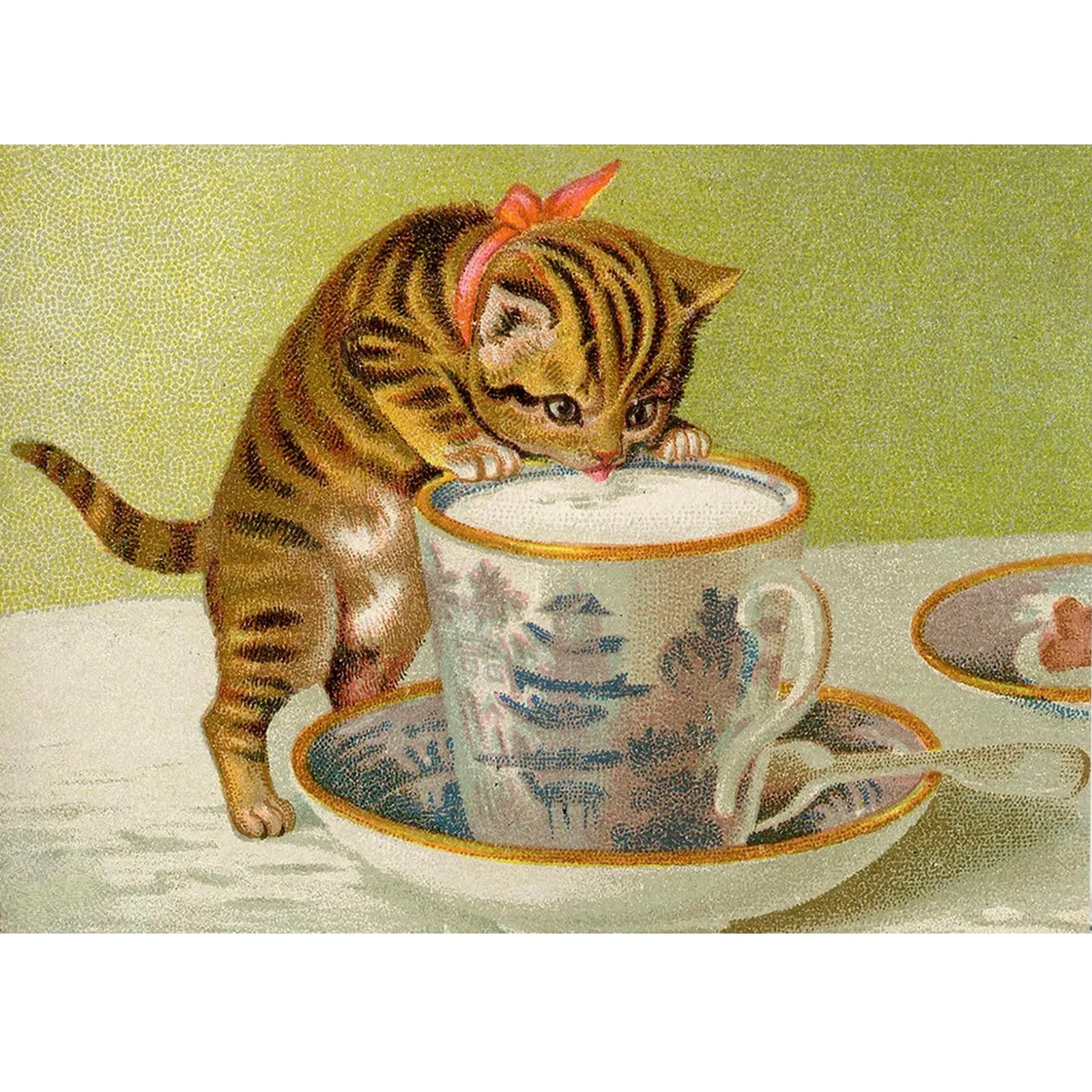 Cat with Milk Glittered Little Vintage Greeting Card | Putti 