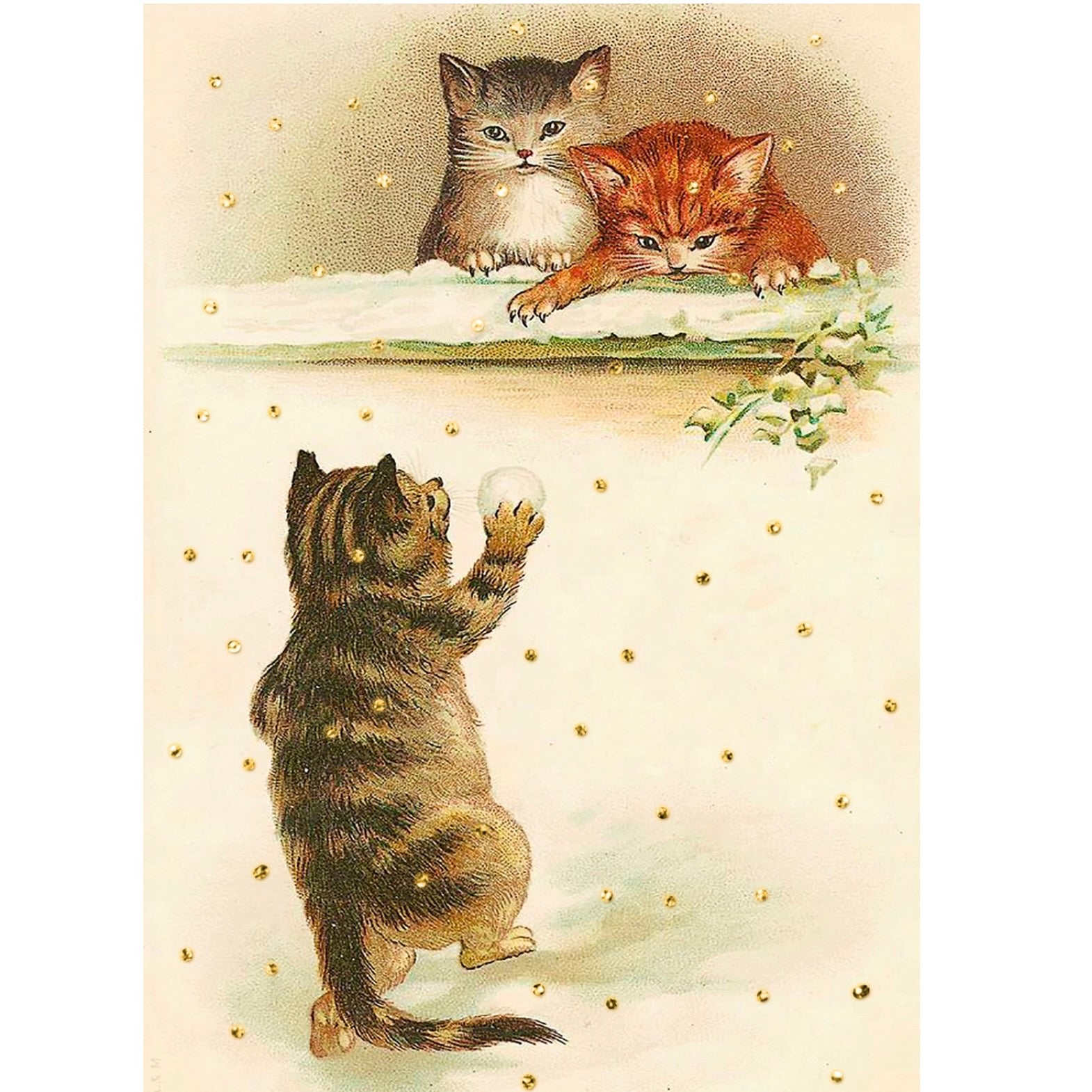 Cats with Snowball Hand Glittered Christmas Card | Putti 