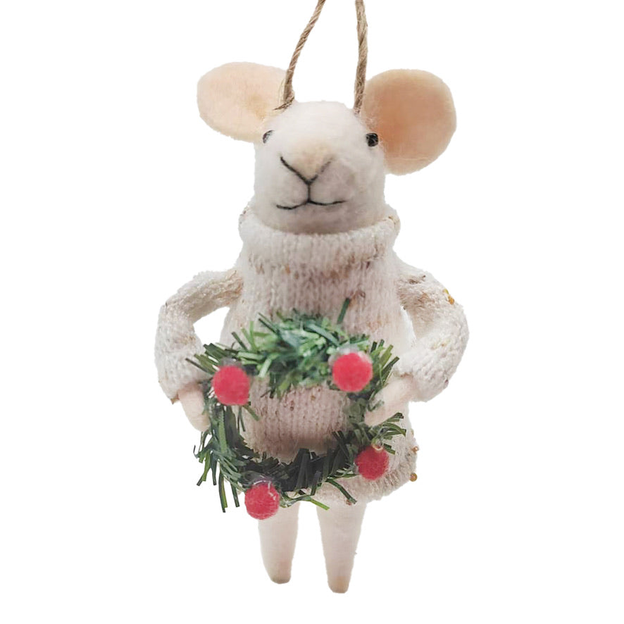 "Christmas Chris" Felt Mouse Ornament  | Putti Decorations 
