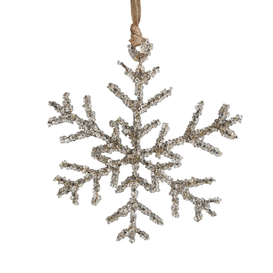 Clear Beaded Champagne Snowflake Ornament  | Putti Christmas Decorations 