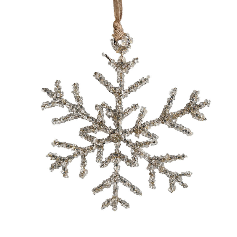 Clear Beaded Champagne Snowflake Ornament  | Putti Christmas Decorations 